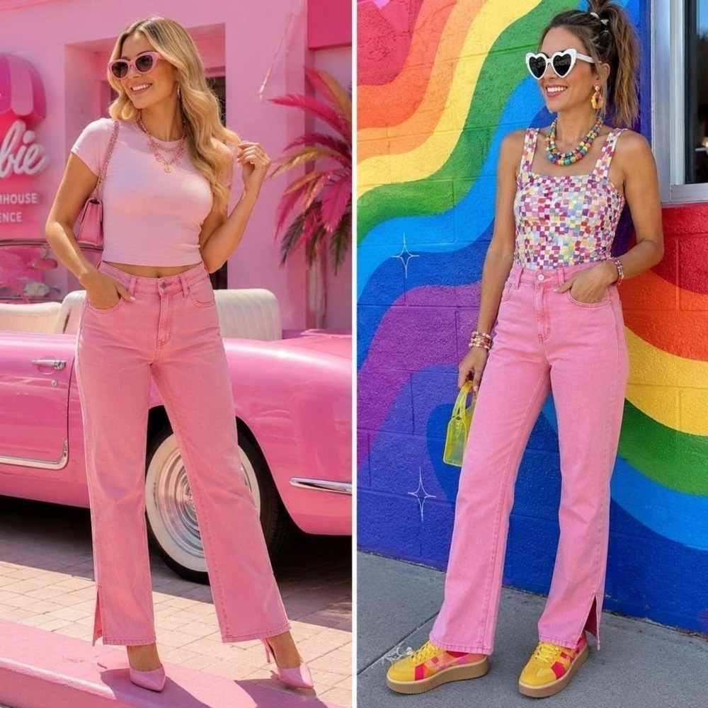 Grace in LA Pink Bootcut Jeans Sz 34 Y2K Stretch Denim Barbie Dopamine Grunge